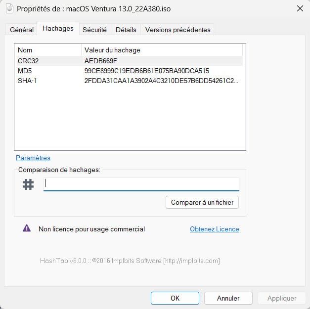 Hashages de fichiers