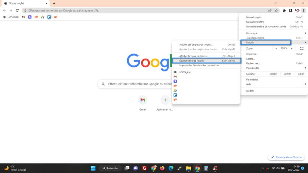 afficher le gestionnaire de favoris Chrome