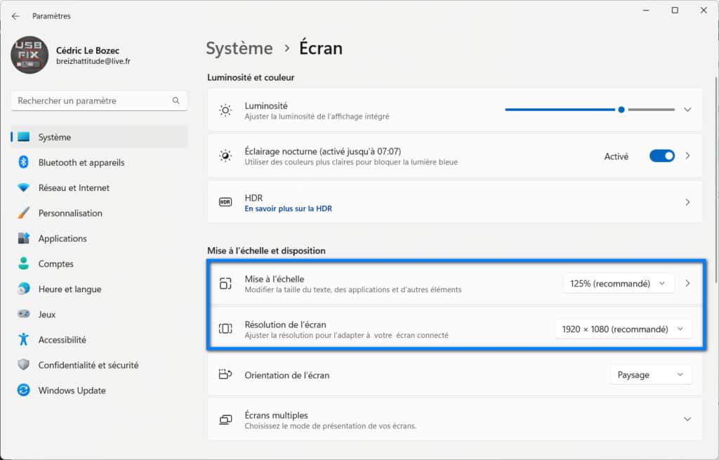Résolution écran Windows 11